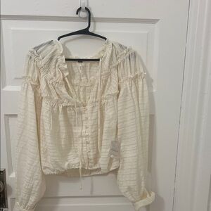 Free People Cream Button-Up Blouse